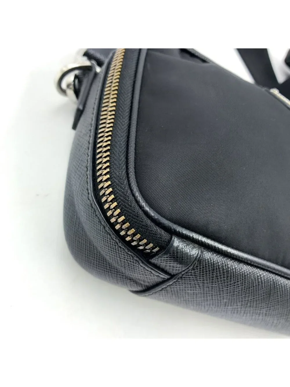Prada Brick Re-Nylon Leather Nylon Black Shoulder Bag Silver